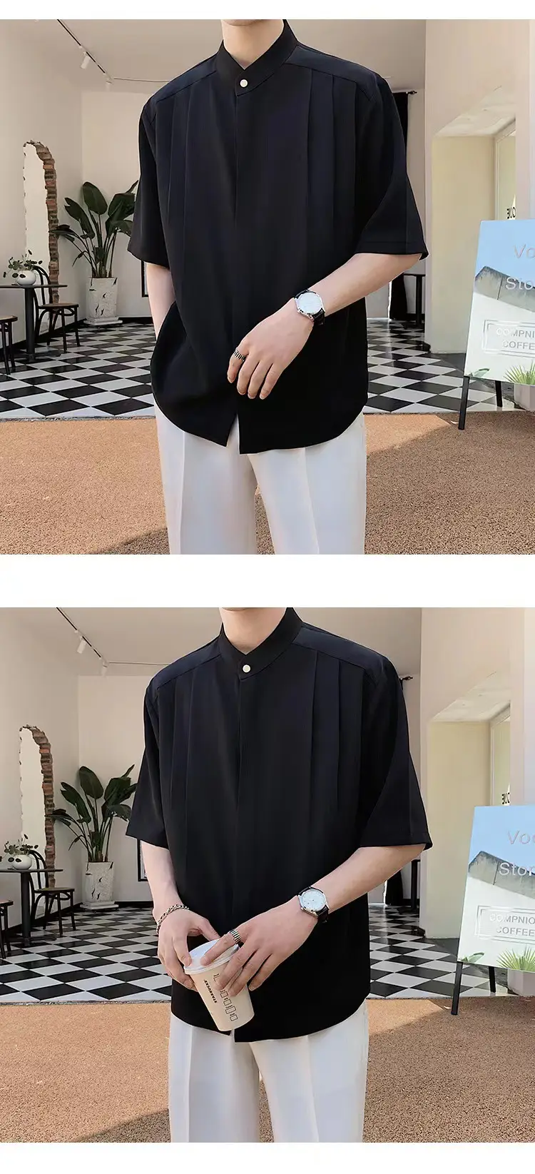 Men's White Ice Silk Short Sleeve Collar Shirt — feature 5