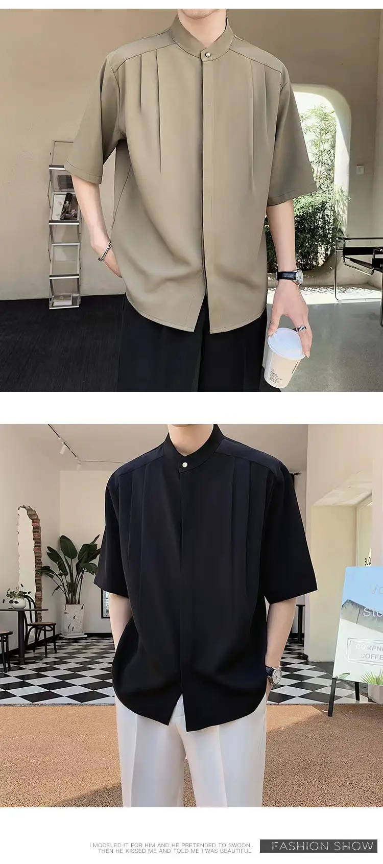 Men's White Ice Silk Short Sleeve Collar Shirt — feature 6