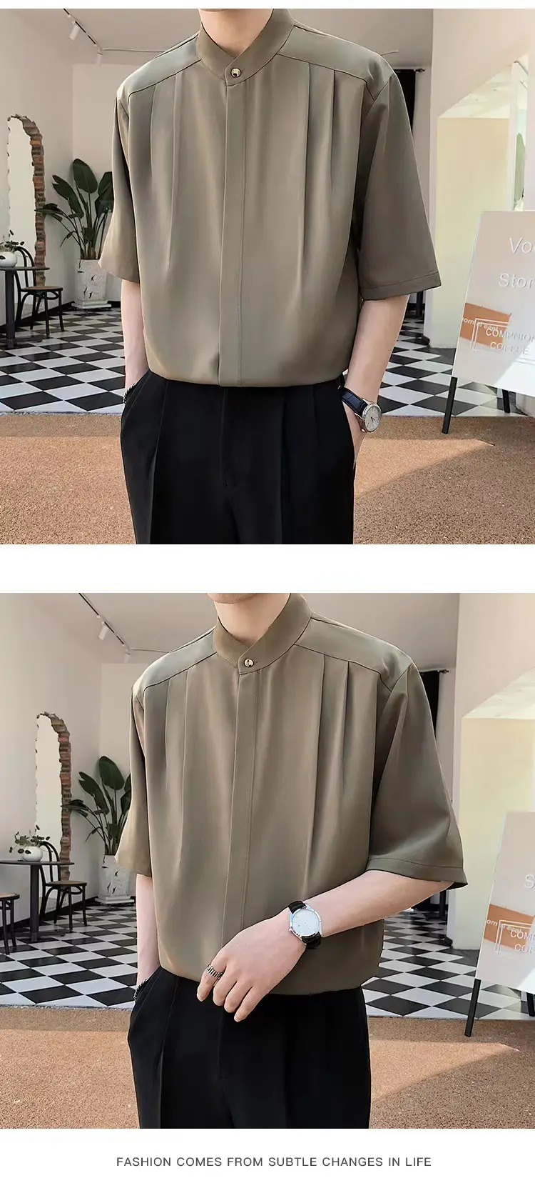 Men's White Ice Silk Short Sleeve Collar Shirt — feature 8