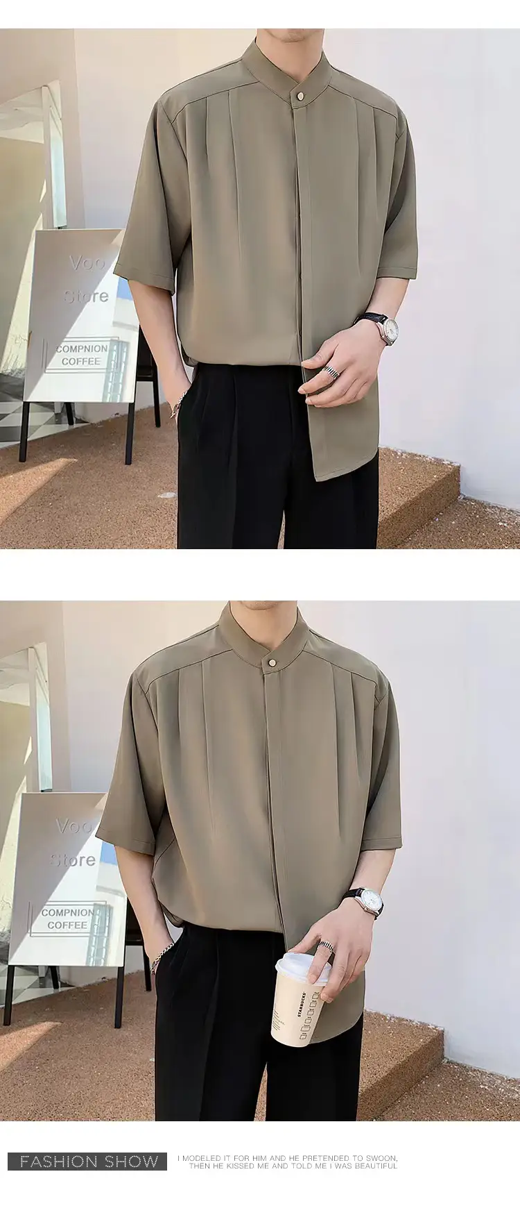 Men's White Ice Silk Short Sleeve Collar Shirt — feature 9