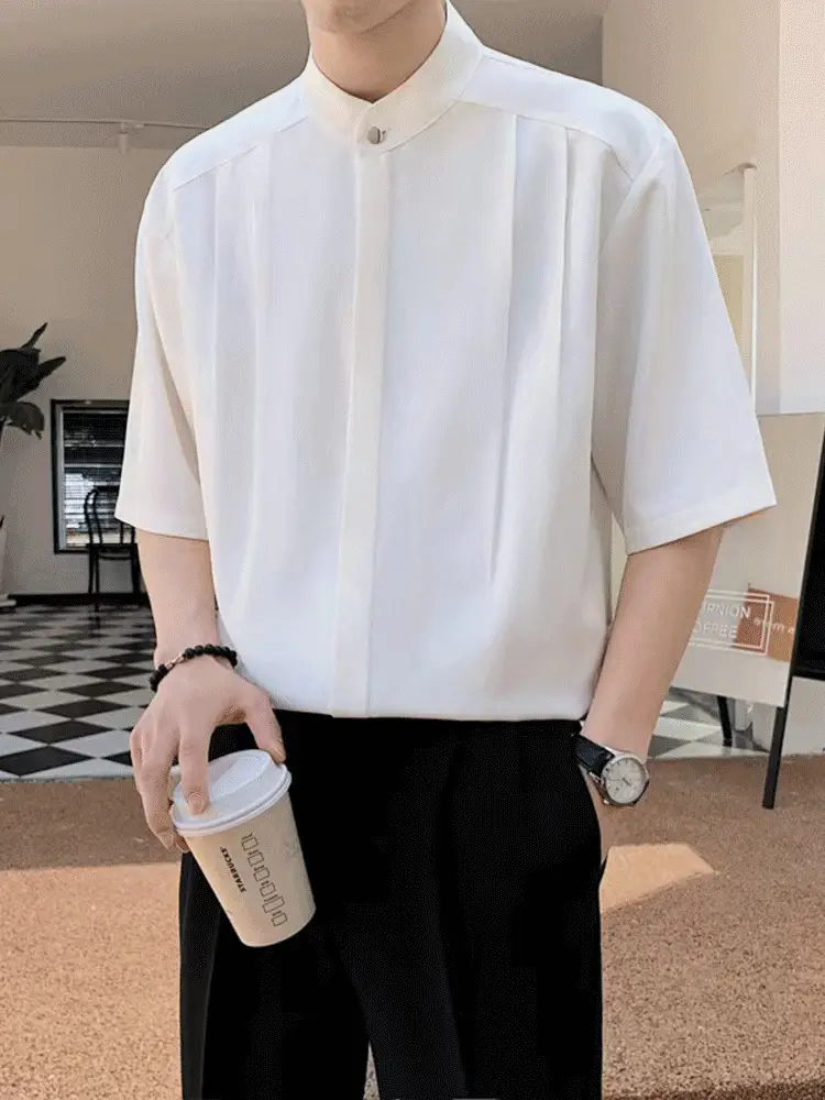 Men's White Ice Silk Short Sleeve Collar Shirt - Image 5