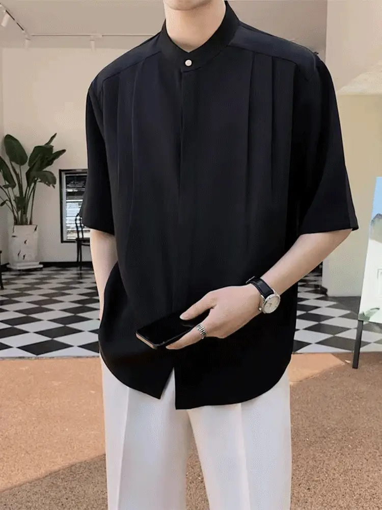 Men's White Ice Silk Short Sleeve Collar Shirt - Image 2