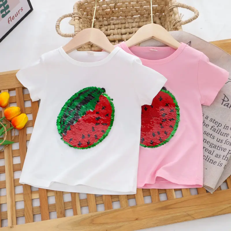Girls Sequined T-Shirt Watermelon Pink Color Changing