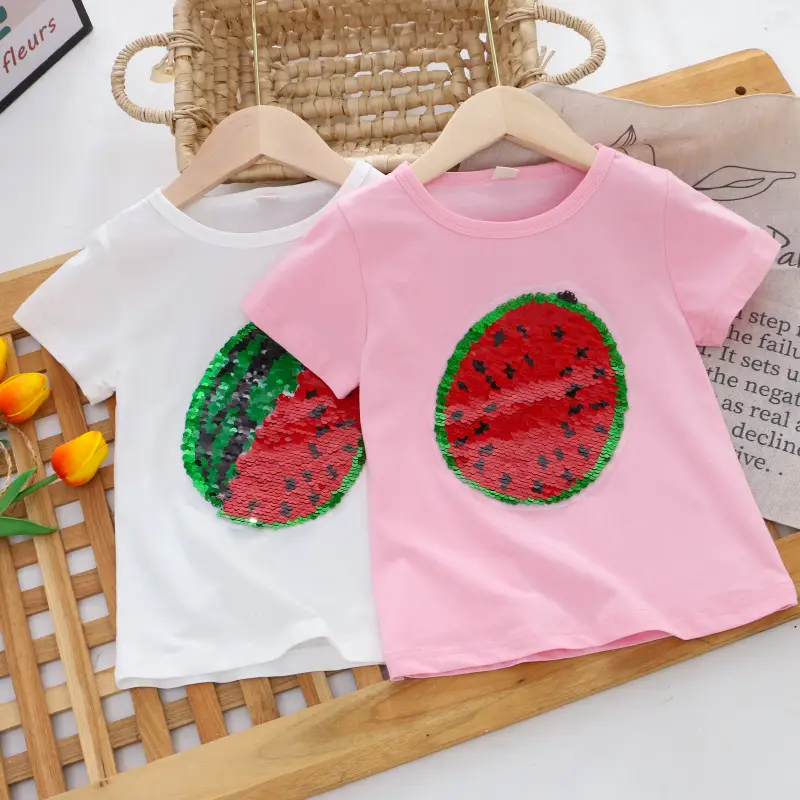 Girls Sequined T-Shirt Watermelon Pink Color Changing