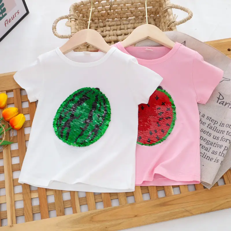 Girls Sequined T-Shirt Watermelon Pink Color Changing