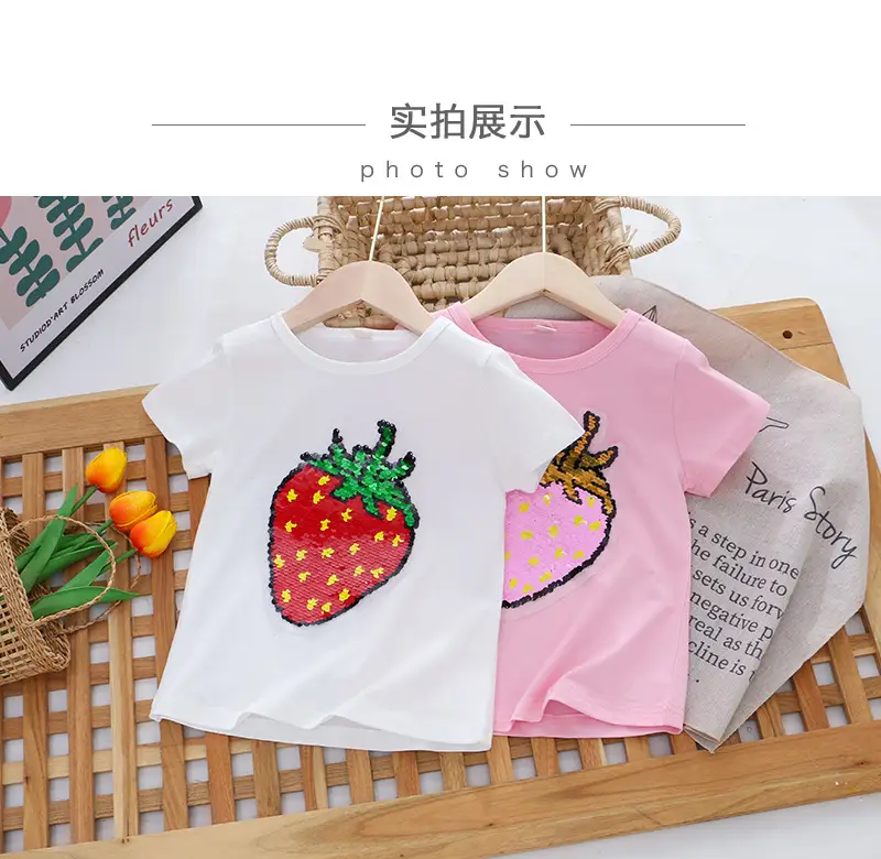 Girls Sequined T-Shirt Watermelon Pink Color Changing — feature 8
