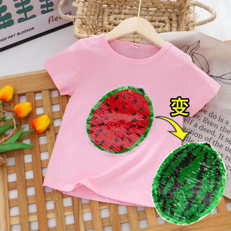 Girls Sequined T-Shirt Watermelon Pink Color Changing