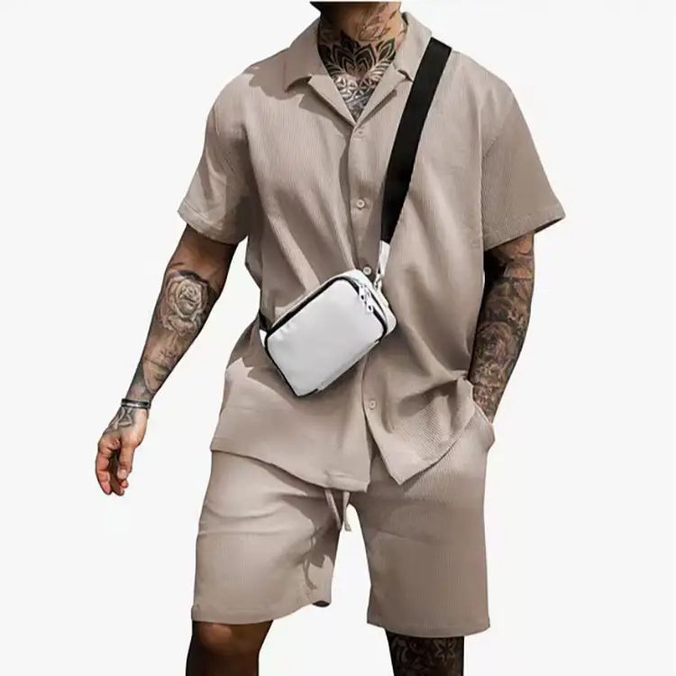 Men's Grey Casual Two-Piece Shorts Set with Crossbody Bag - Image 7