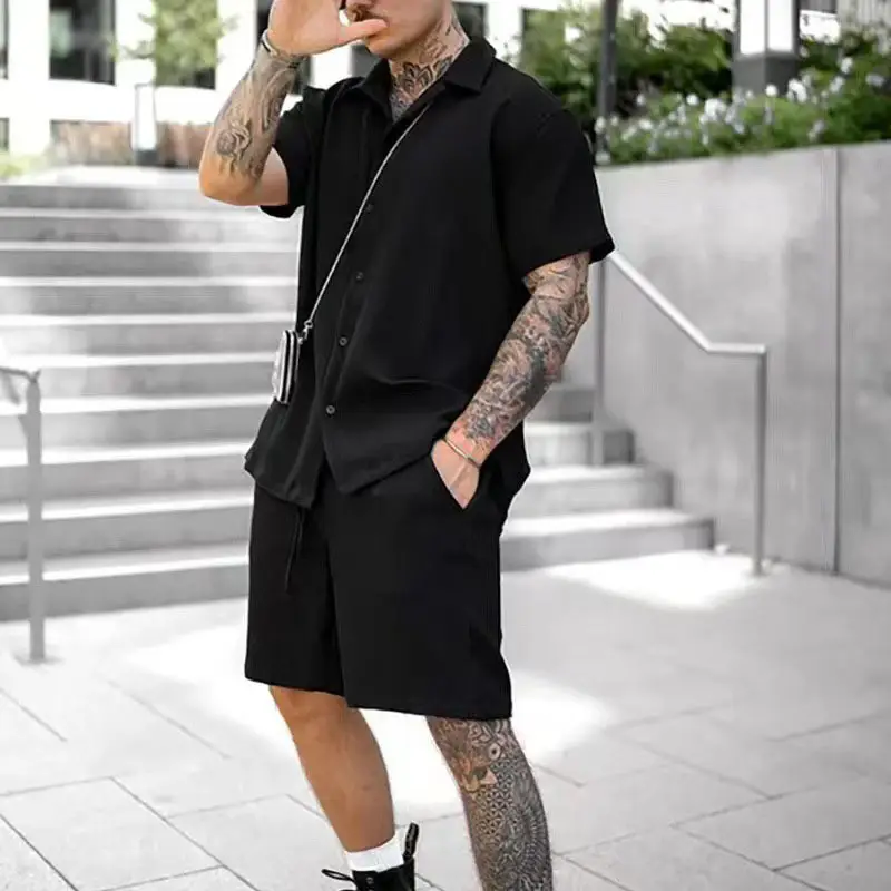 Men's Grey Casual Two-Piece Shorts Set with Crossbody Bag - Image 9