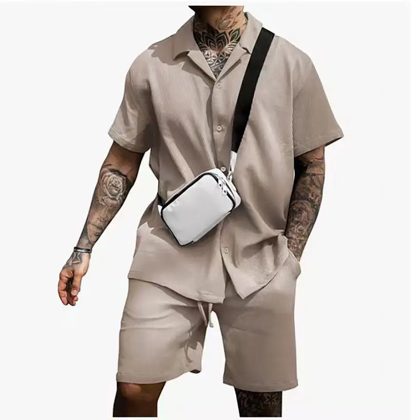 Men's Grey Casual Two-Piece Shorts Set with Crossbody Bag - Image 4