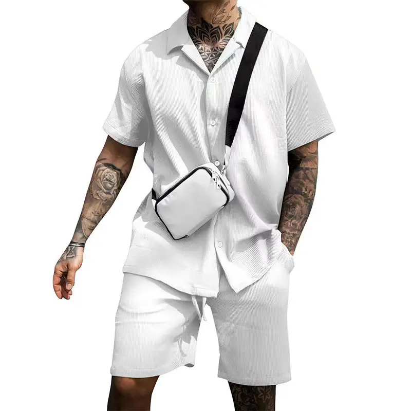 Men's Grey Casual Two-Piece Shorts Set with Crossbody Bag - Image 5