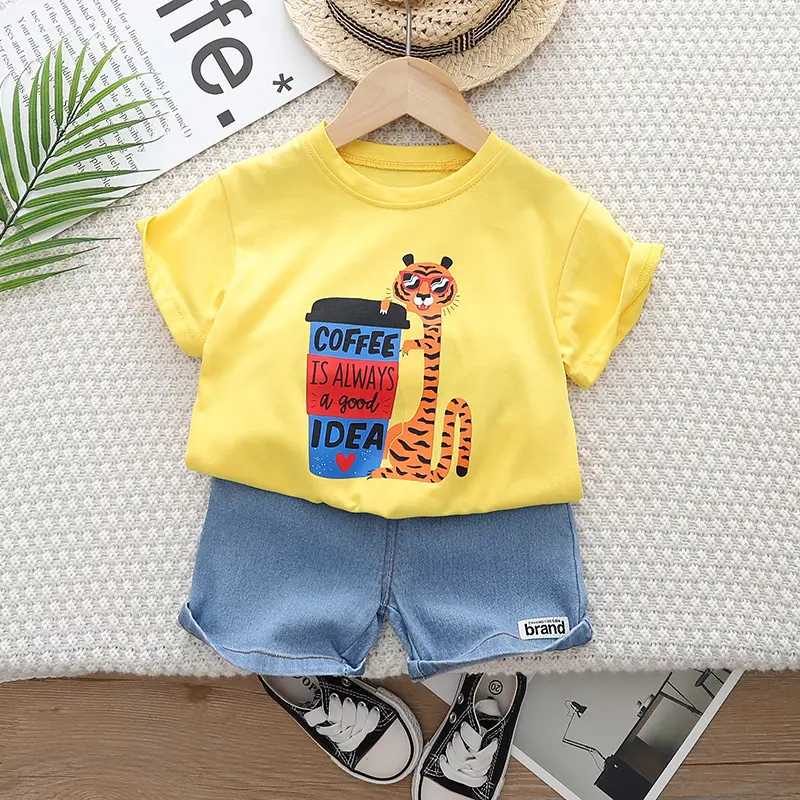 Tiger Printed Short Sleeve T-Shirt & Shorts Set for Boys Girls 2023