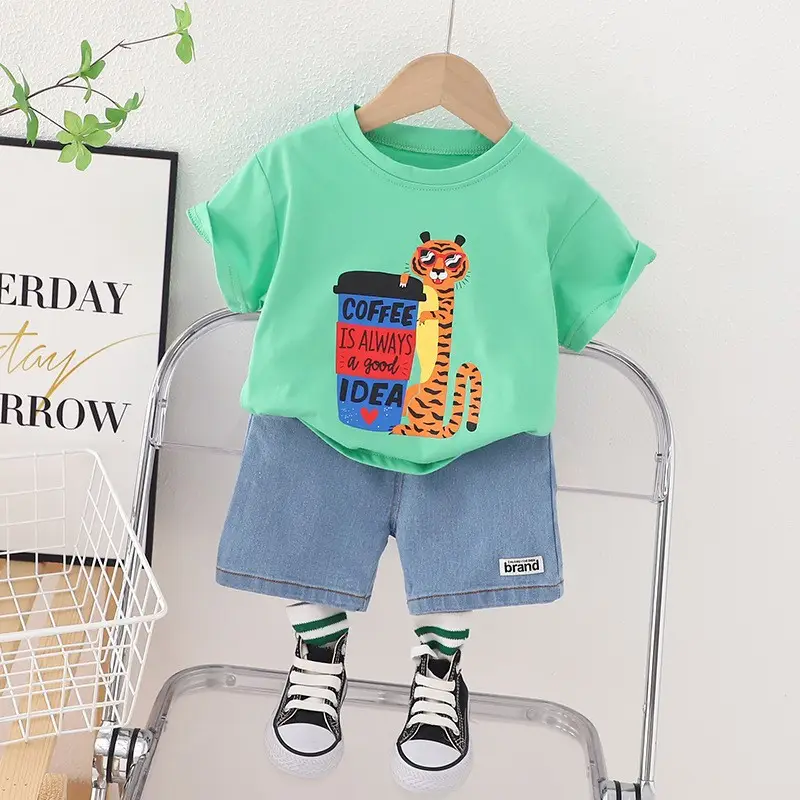 Tiger Printed Short Sleeve T-Shirt & Shorts Set for Boys Girls 2023