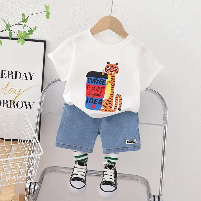 Tiger Printed Short Sleeve T-Shirt & Shorts Set for Boys Girls 2023