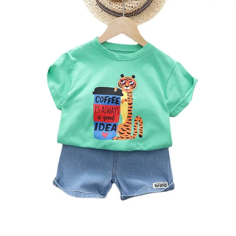 Tiger Printed Short Sleeve T-Shirt & Shorts Set for Boys Girls 2023