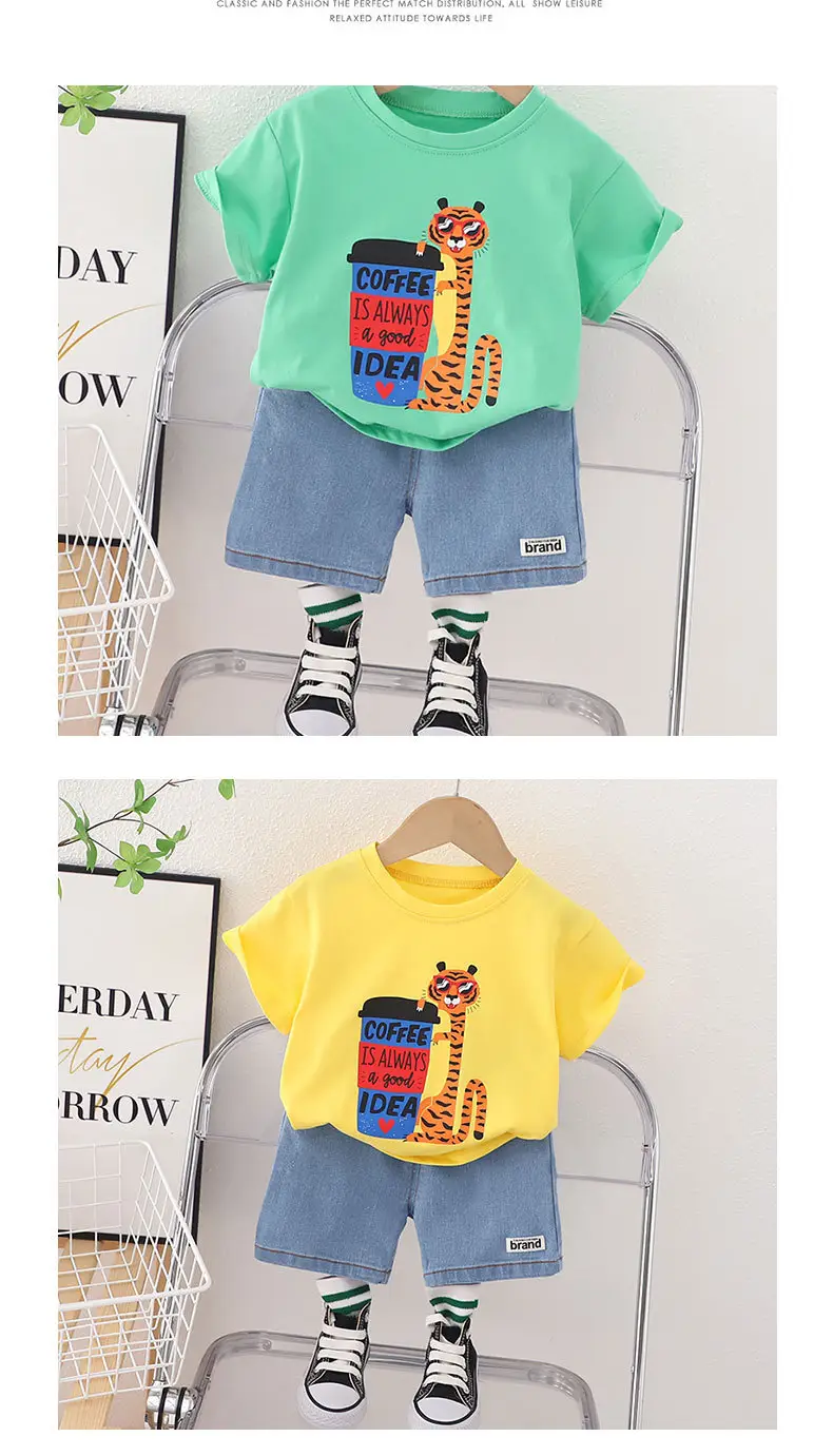 Tiger Printed Short Sleeve T-Shirt & Shorts Set for Boys Girls 2023 — feature 7