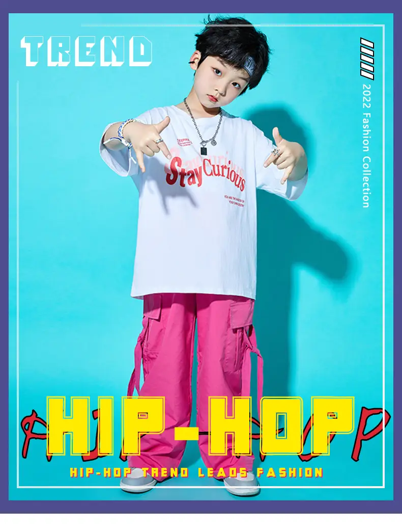 Children Street Dance Outfit Pink Cargo Pants Set — feature 1