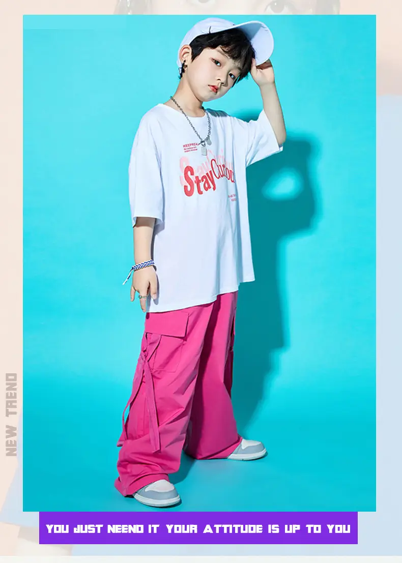 Children Street Dance Outfit Pink Cargo Pants Set — feature 11