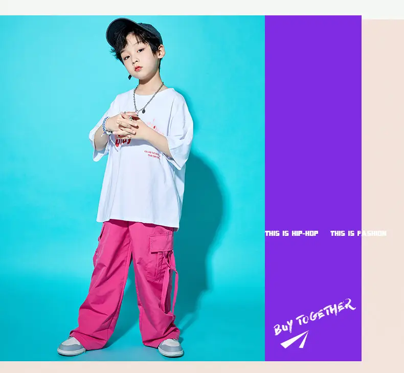 Children Street Dance Outfit Pink Cargo Pants Set — feature 12