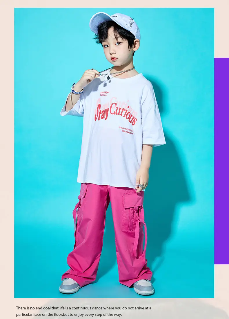 Children Street Dance Outfit Pink Cargo Pants Set — feature 13