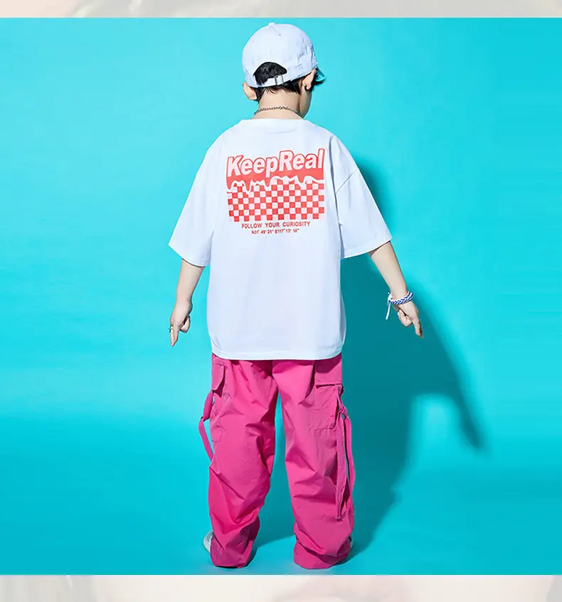 Children Street Dance Outfit Pink Cargo Pants Set — feature 14