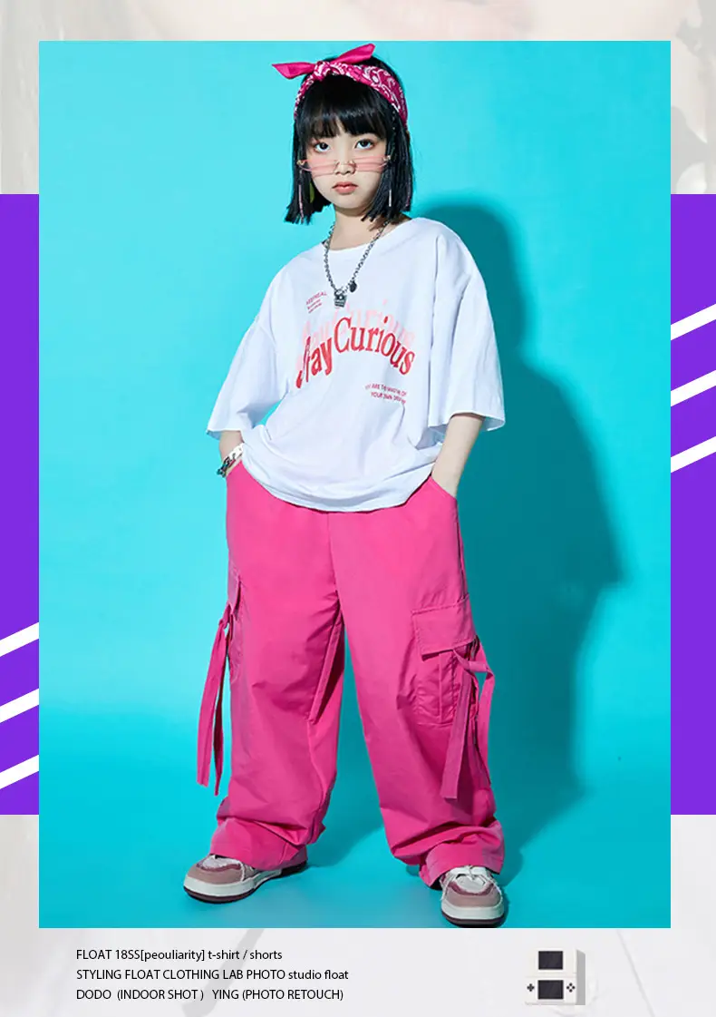 Children Street Dance Outfit Pink Cargo Pants Set — feature 15