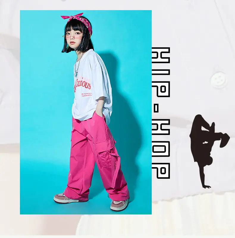 Children Street Dance Outfit Pink Cargo Pants Set — feature 16