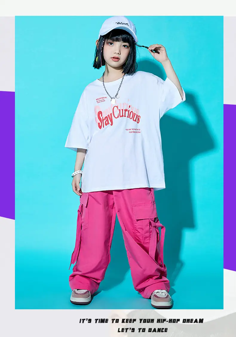 Children Street Dance Outfit Pink Cargo Pants Set — feature 17