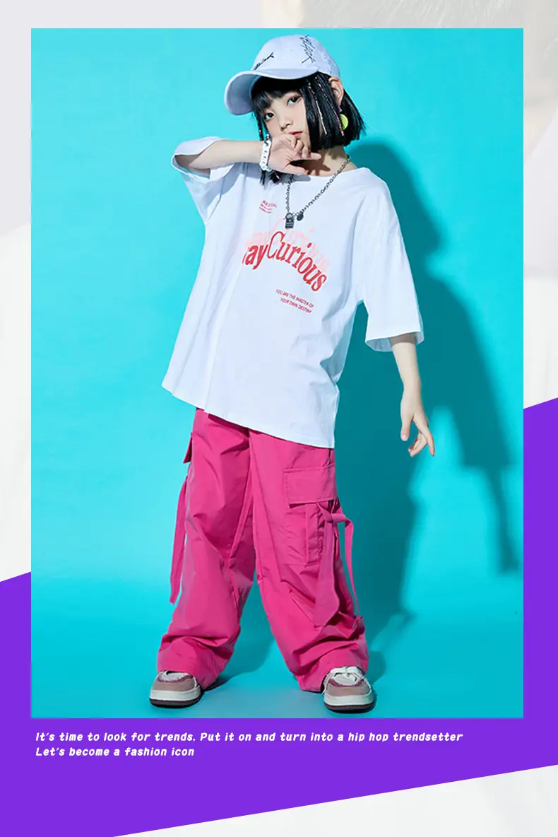 Children Street Dance Outfit Pink Cargo Pants Set — feature 18