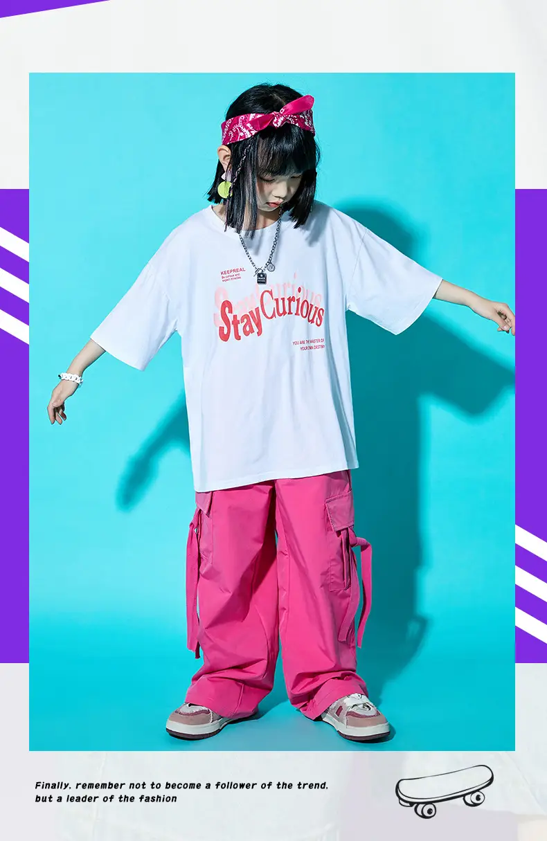 Children Street Dance Outfit Pink Cargo Pants Set — feature 19