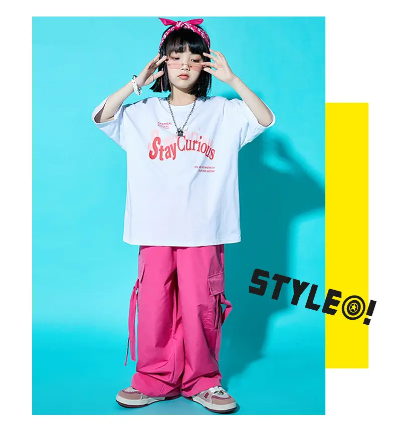 Children Street Dance Outfit Pink Cargo Pants Set — feature 2