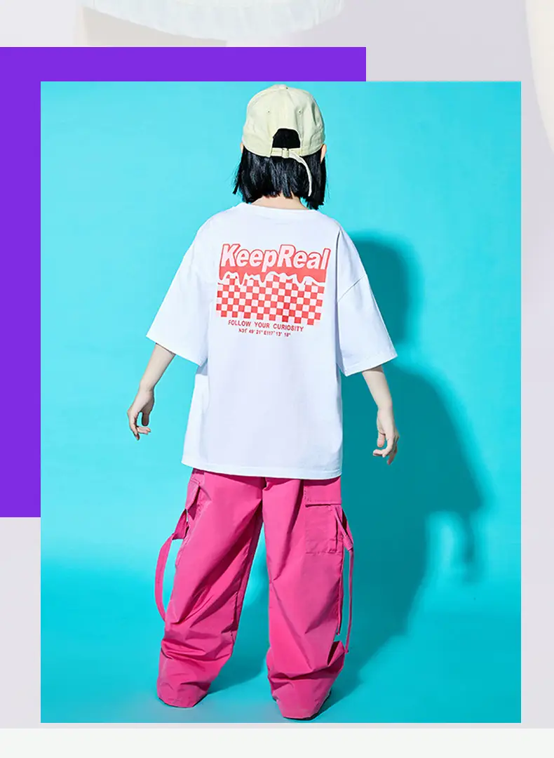 Children Street Dance Outfit Pink Cargo Pants Set — feature 20