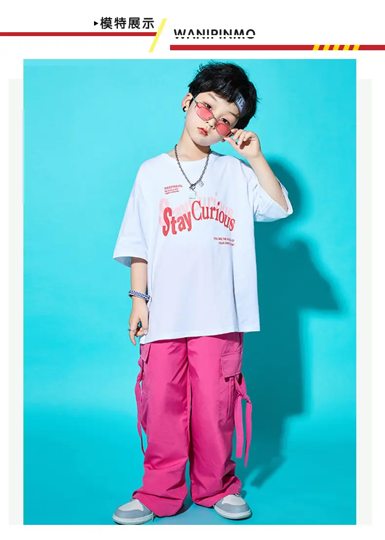 Children Street Dance Outfit Pink Cargo Pants Set — feature 9