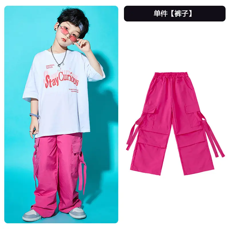 Children Street Dance Outfit Pink Cargo Pants Set - Image 2