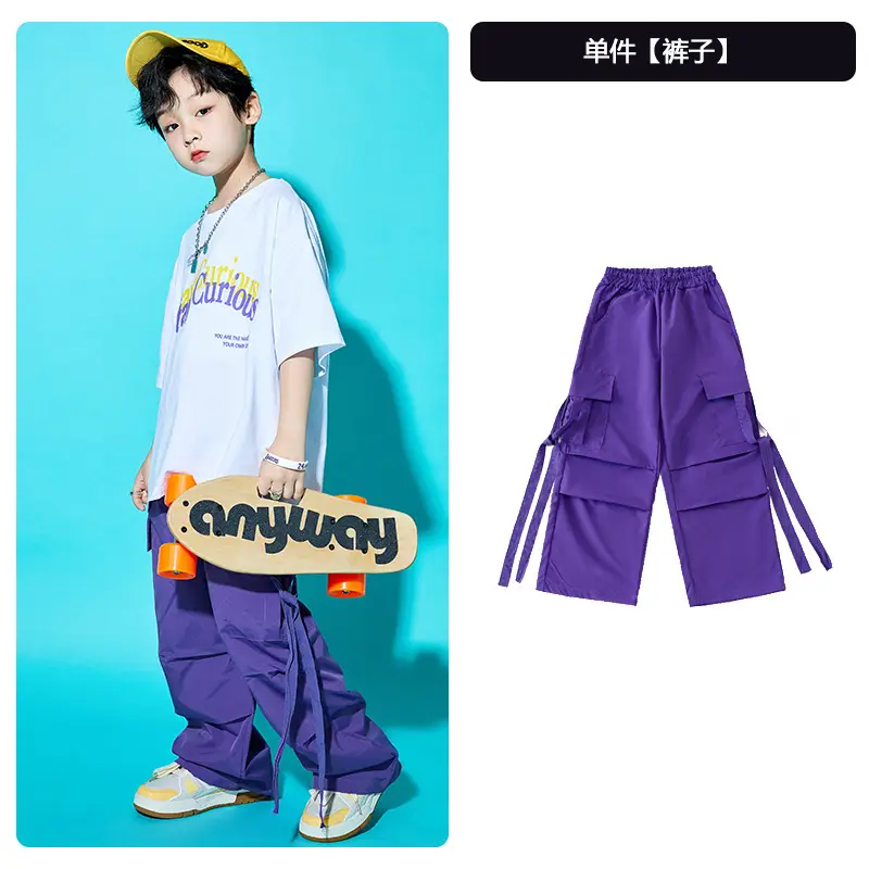 Children Street Dance Outfit Pink Cargo Pants Set - Image 4
