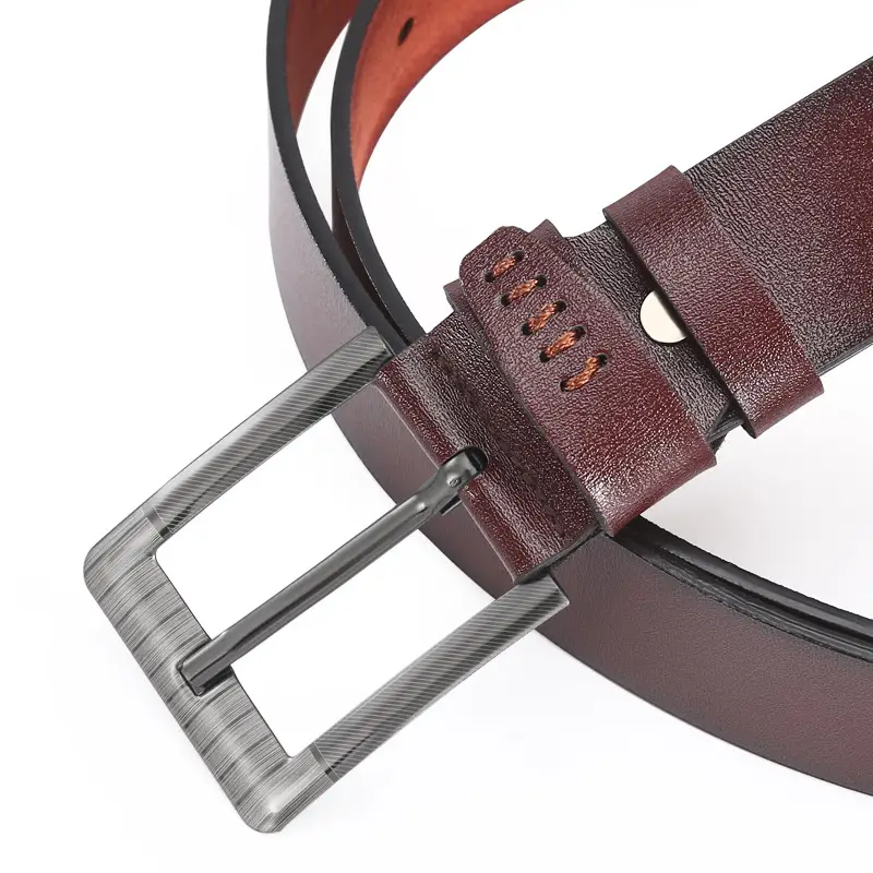 Men's Leather Belt with Orange Inner & Metal Buckle - Image 5