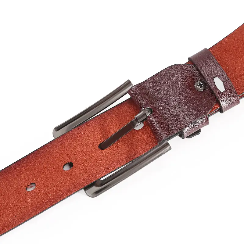 Men's Leather Belt with Orange Inner & Metal Buckle - Image 6
