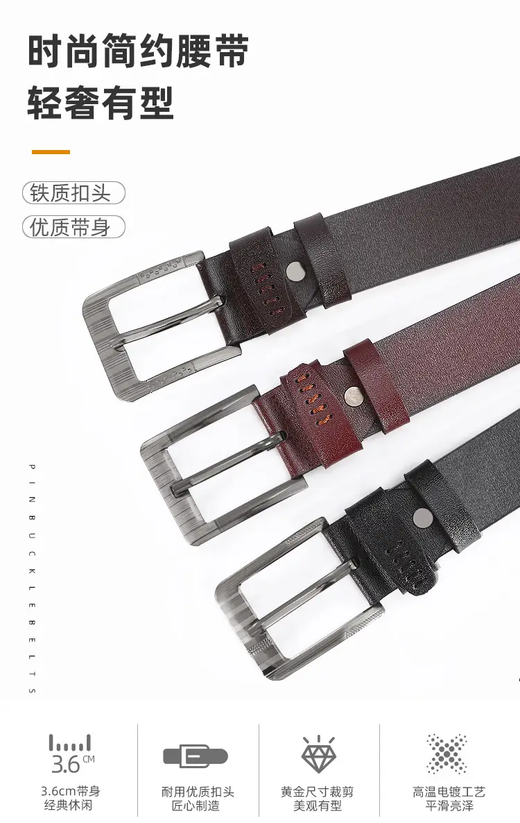 Men's Leather Belt with Orange Inner & Metal Buckle β feature 1