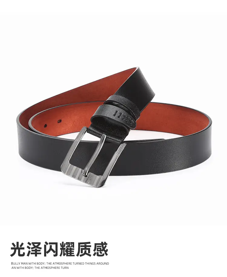 Men's Leather Belt with Orange Inner & Metal Buckle β feature 2