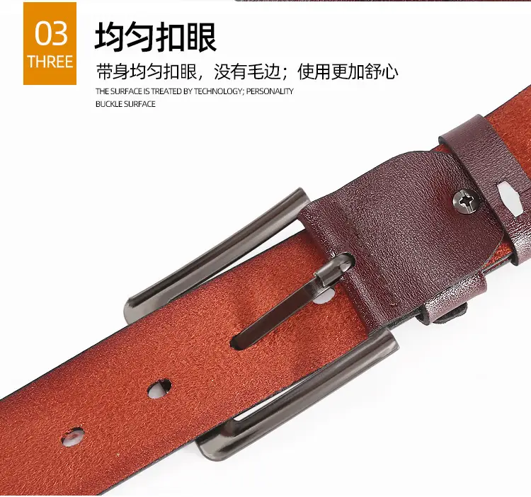 Men's Leather Belt with Orange Inner & Metal Buckle β feature 7