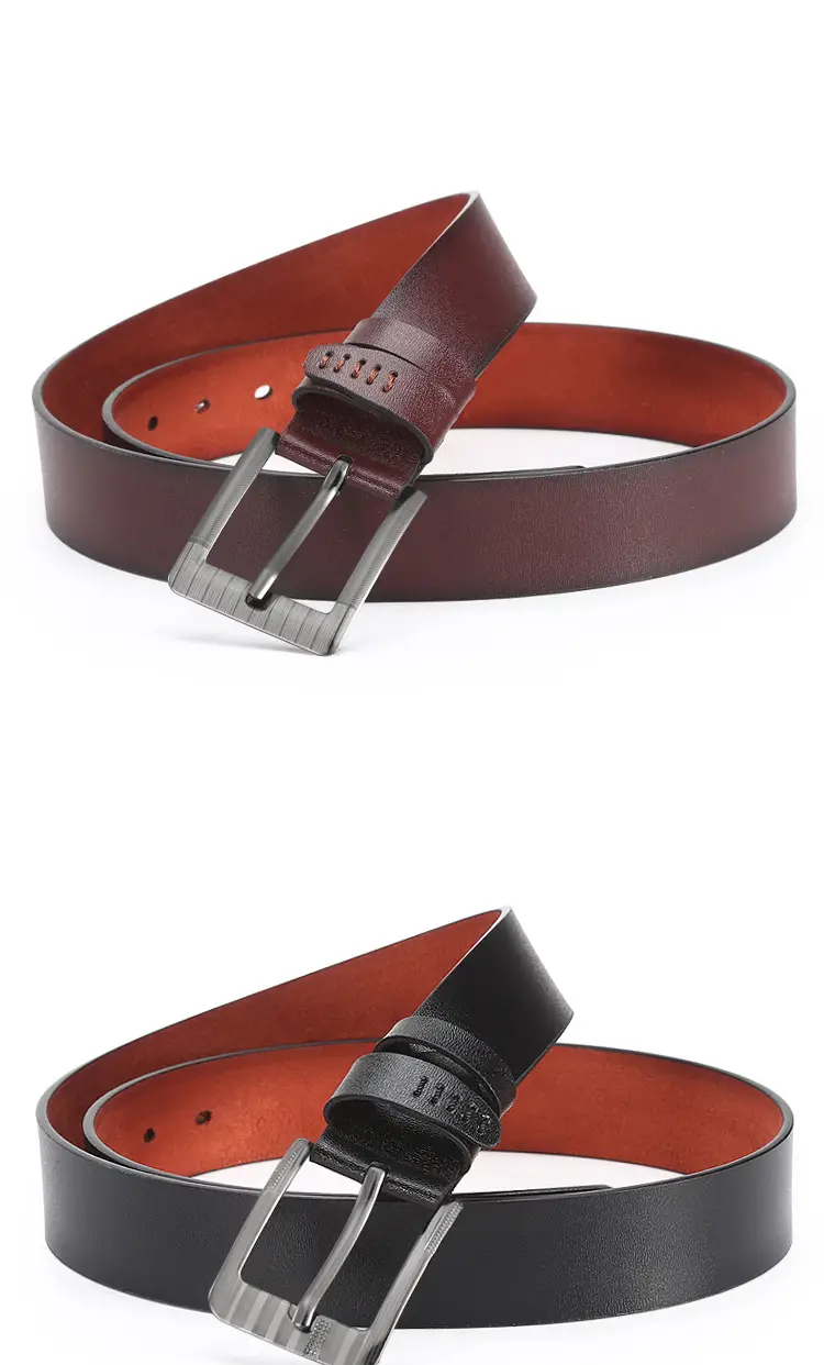 Men's Leather Belt with Orange Inner & Metal Buckle β feature 9