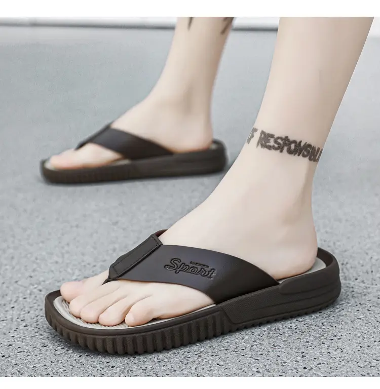 Men's Korean Leather Beach Flip Flops Large White — feature 16