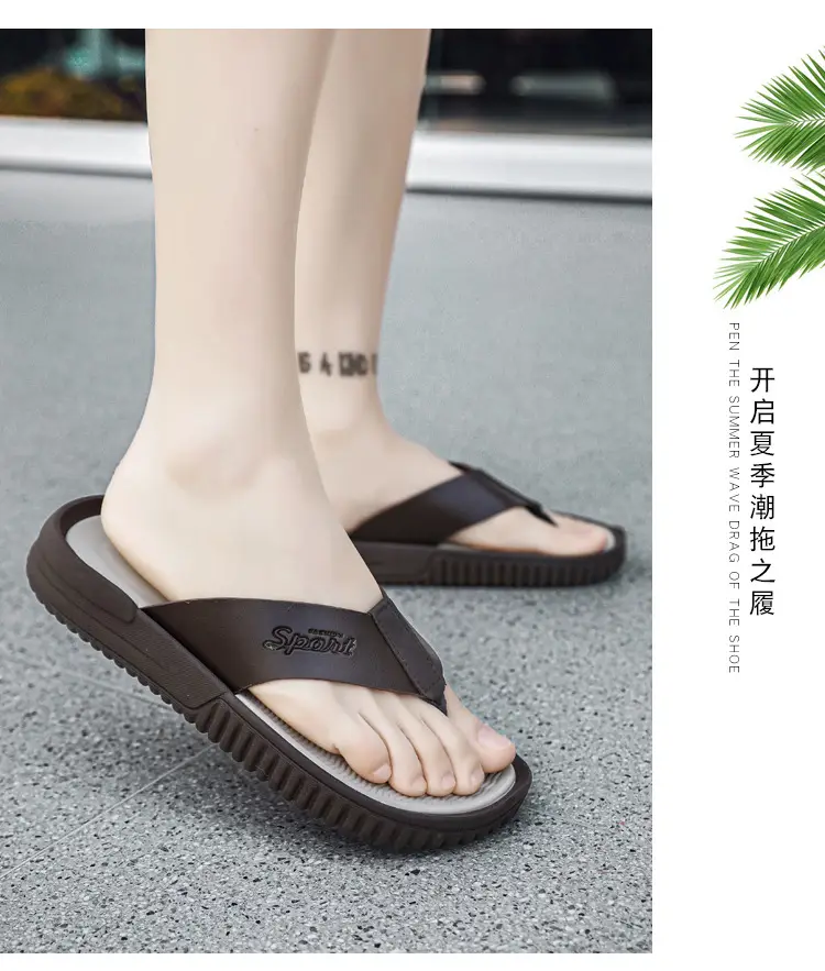 Men's Korean Leather Beach Flip Flops Large White — feature 17