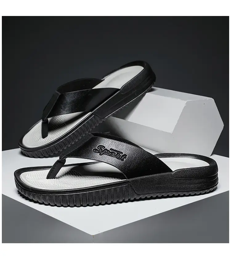 Men's Korean Leather Beach Flip Flops Large White — feature 23