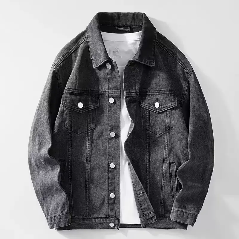 Men Korean Style Dark Denim Jacket Casual Work Top