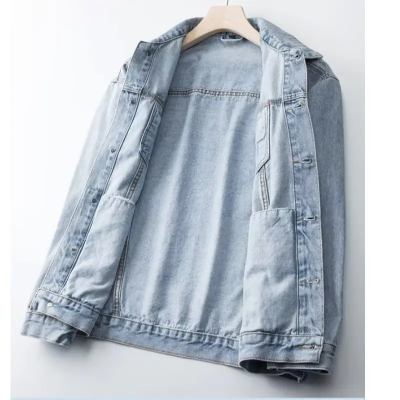 Men Korean Style Dark Denim Jacket Casual Work Top