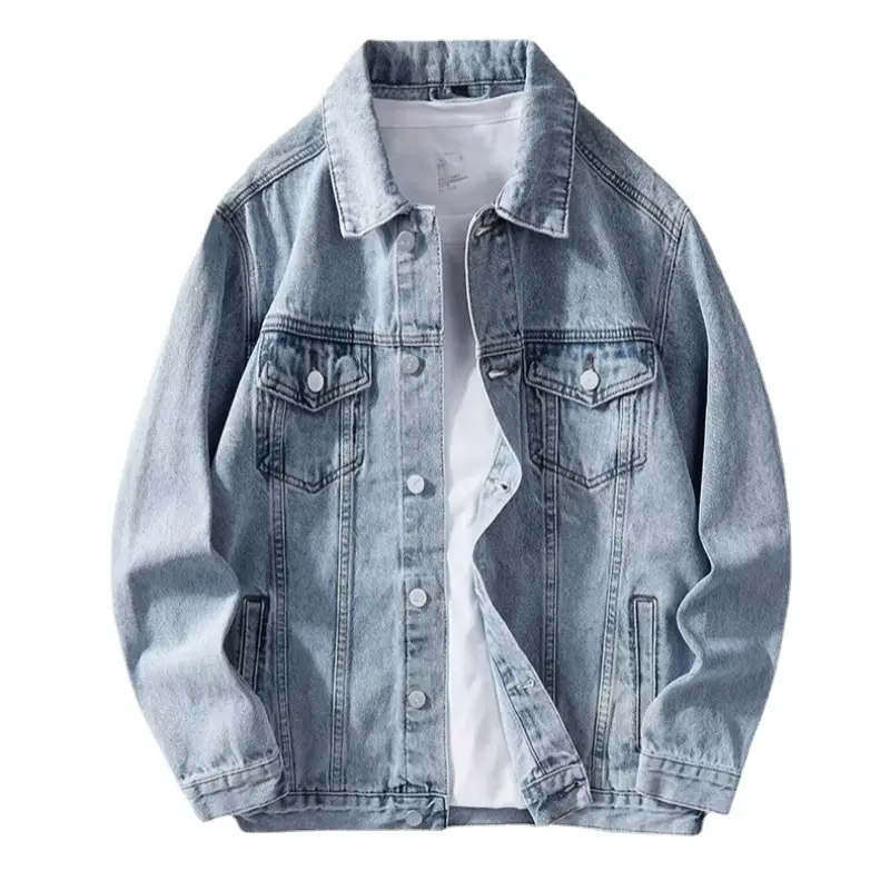 Men Korean Style Dark Denim Jacket Casual Work Top