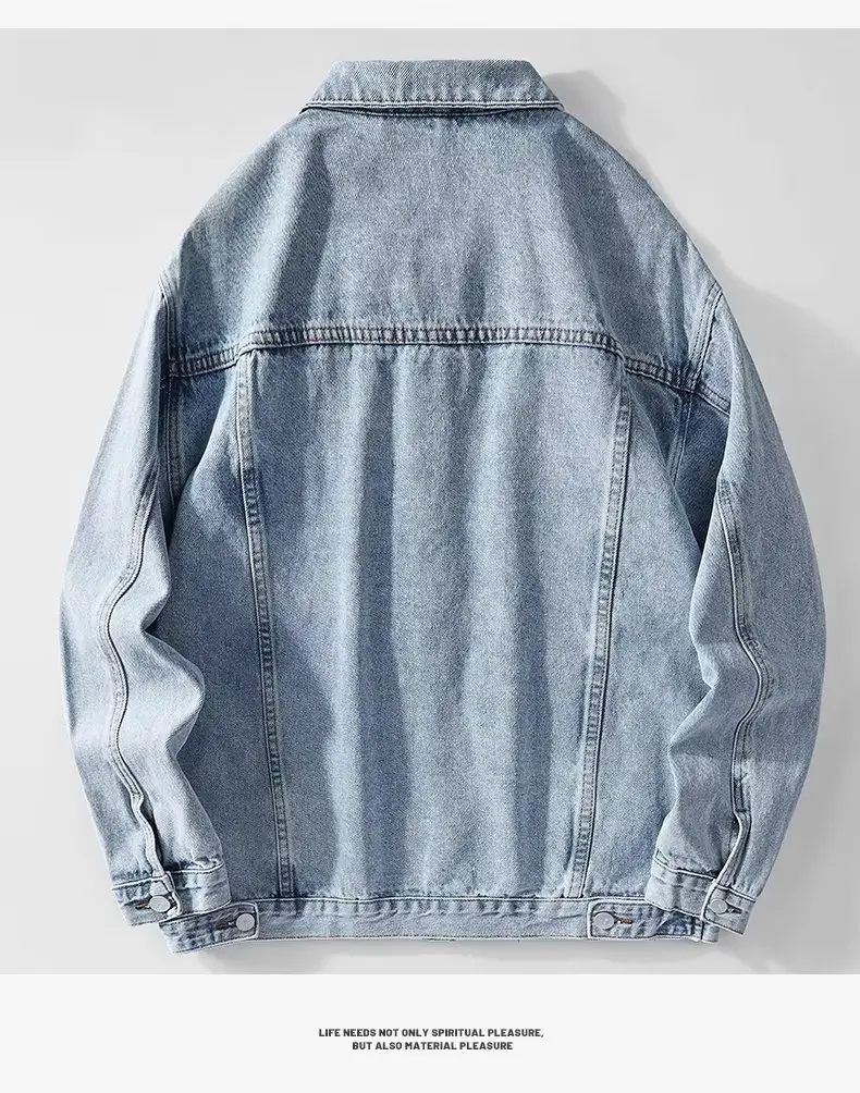 Men Korean Style Dark Denim Jacket Casual Work Top — feature 11