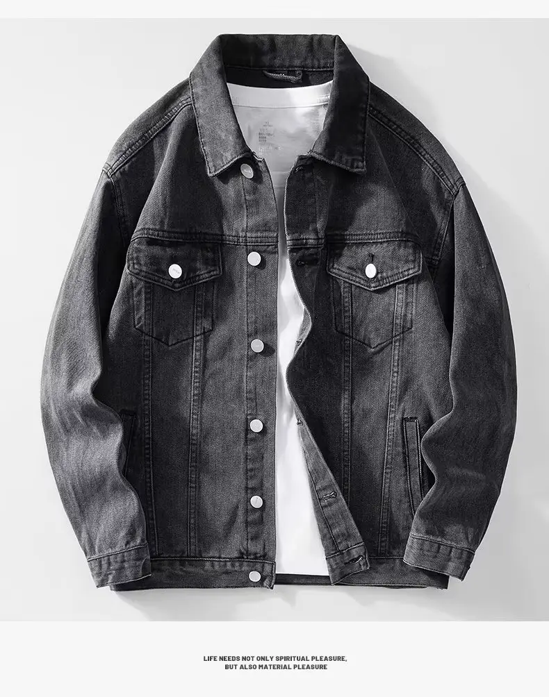 Men Korean Style Dark Denim Jacket Casual Work Top — feature 12