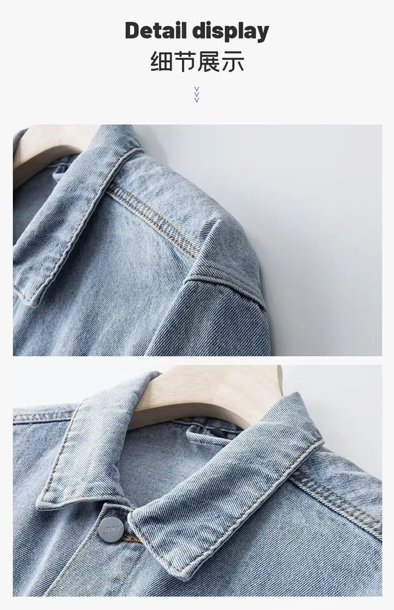 Men Korean Style Dark Denim Jacket Casual Work Top — feature 13